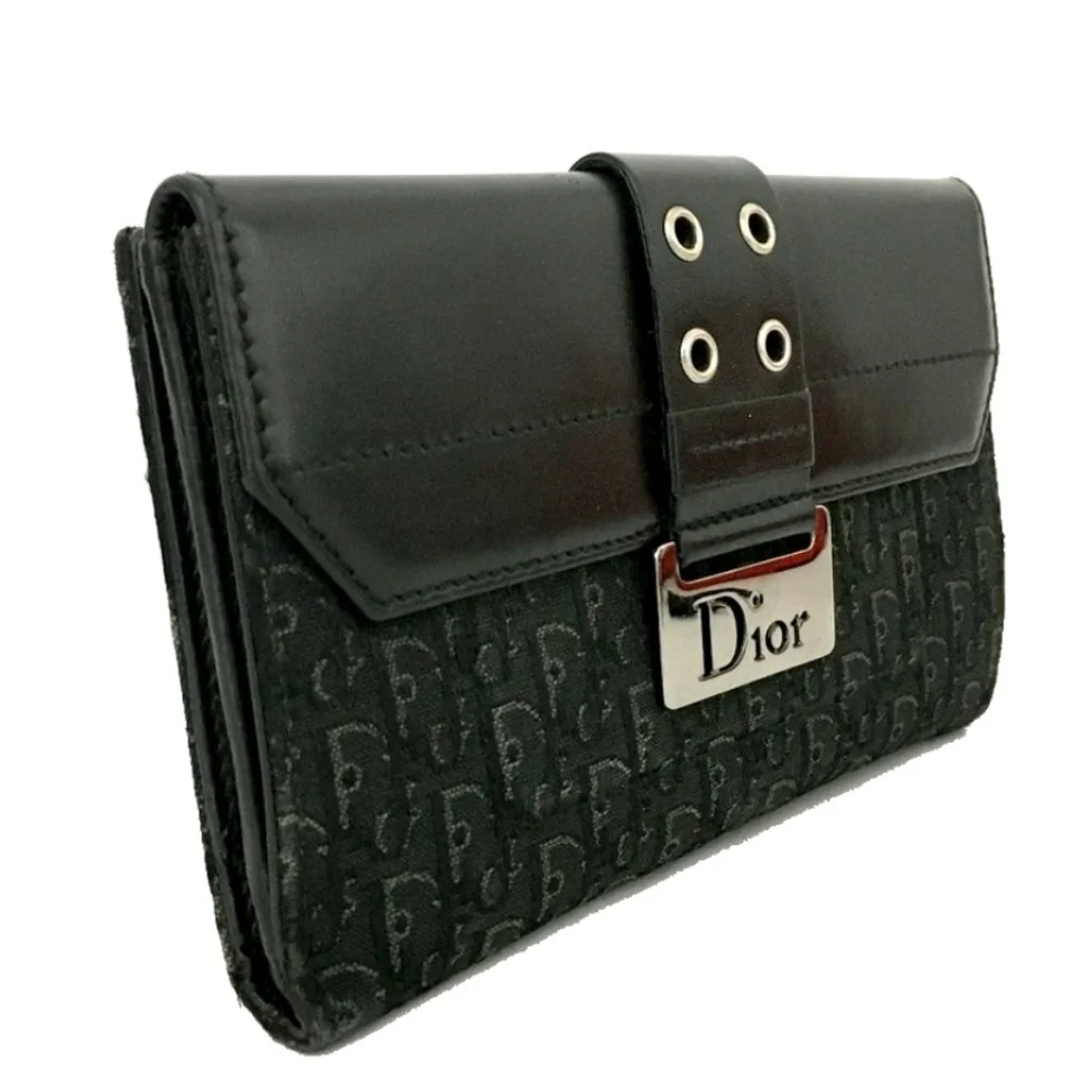 Christian Dior Vintage Trotter Monogram Long Wallet Black Canvas Leather w/ Box